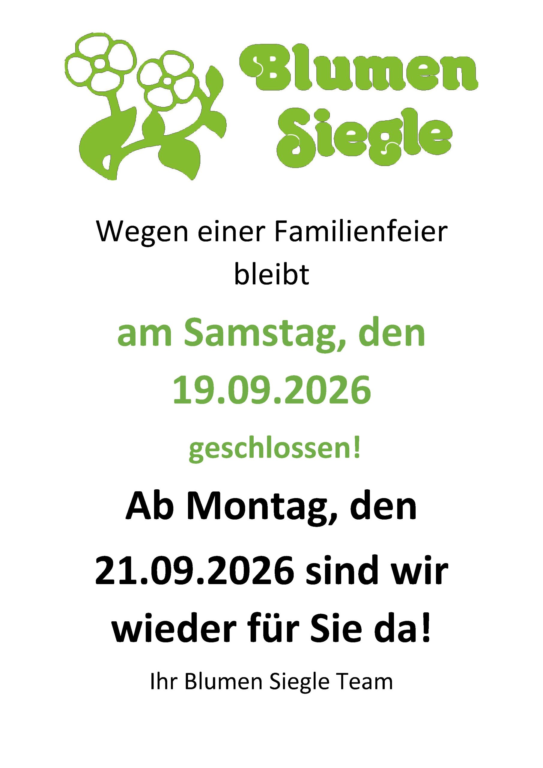 Schließung 19.09.26
